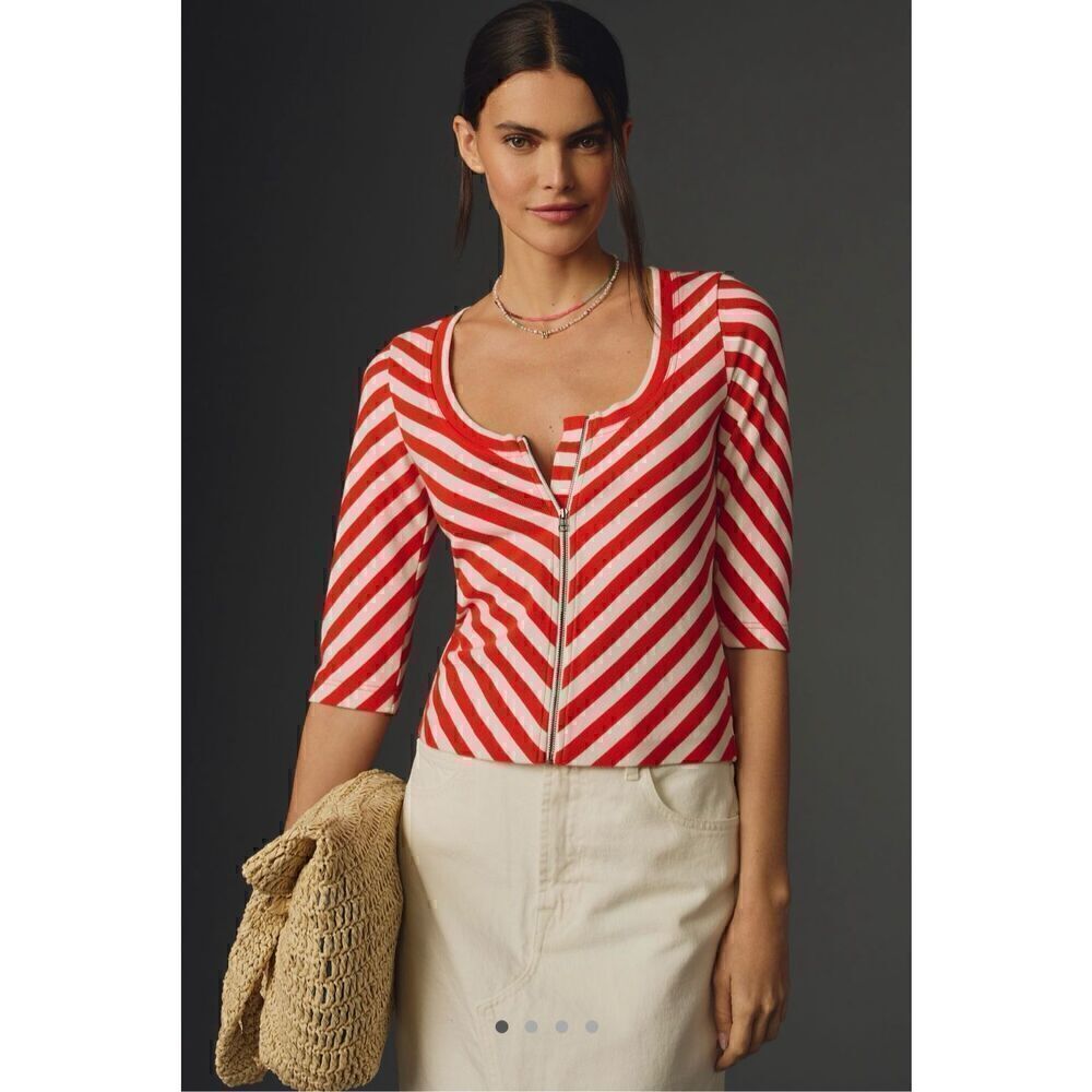 Anthropologie Maeve Front-Zip Scoop-Neck Top-NWT